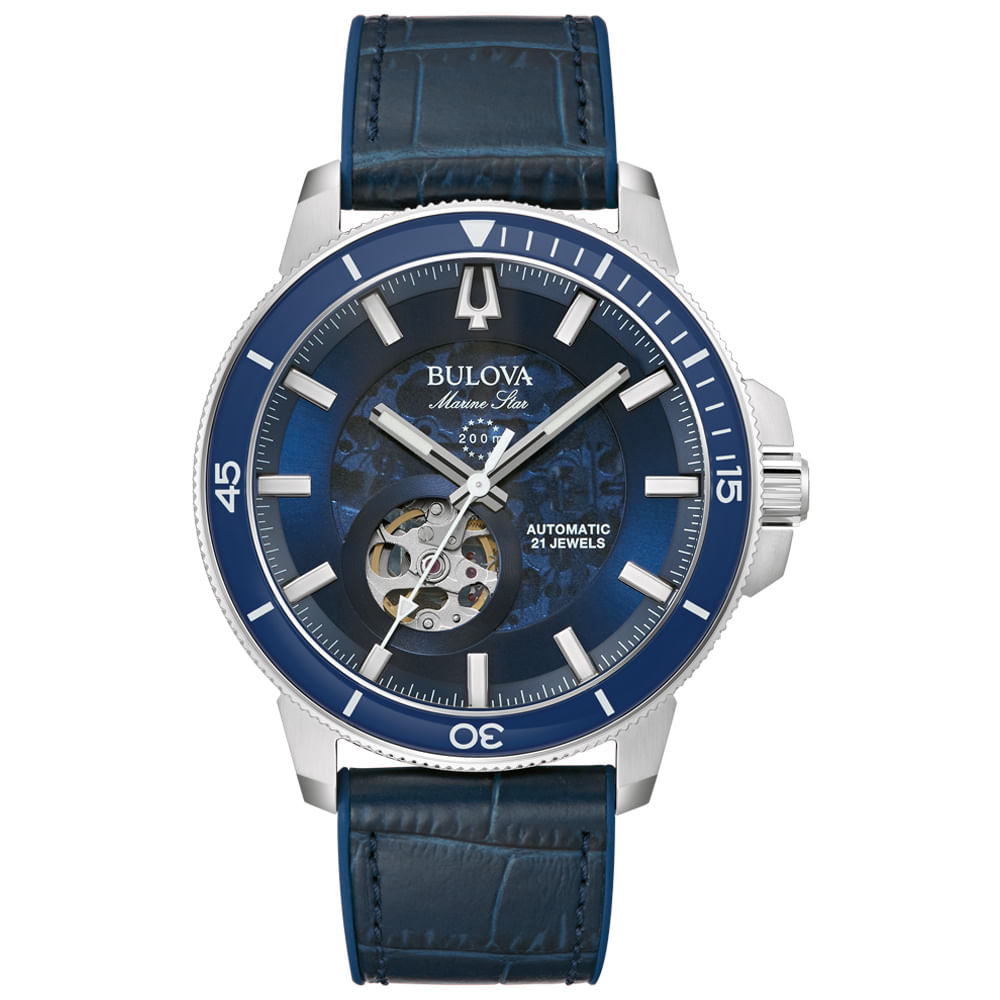 Relógio Bulova Marine Star Masculino Couro Azul 96A291N