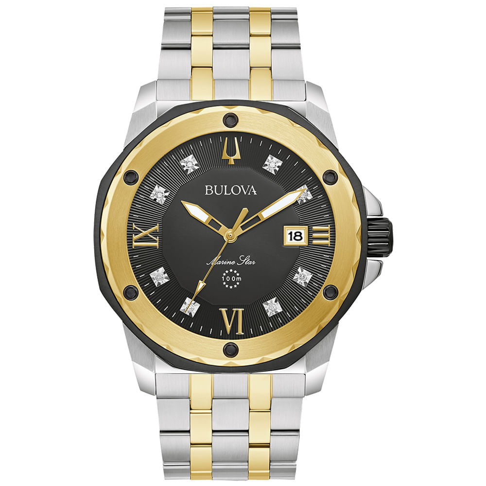 Relógio Bulova Marine Star Masculino Aço Prateado e Dourado 98D175N