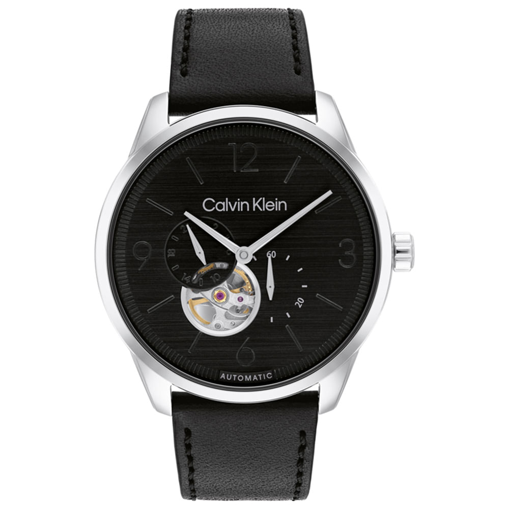 Relógio Calvin Klein Automático Masculino Couro Preto 25200388