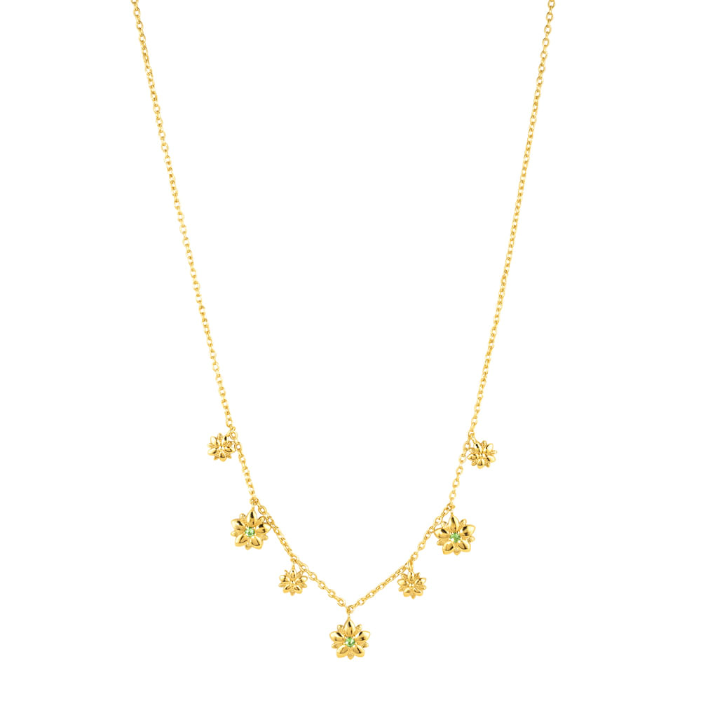 Colar Life Botânica com Banho Ouro Amarelo Cravejado Verde