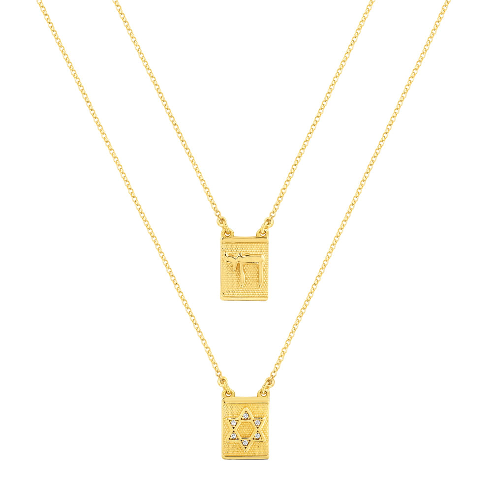 Escapulário Life Judaico Religião ll em Prata 925 com Banho de Ouro Amarelo 18k, 70cm