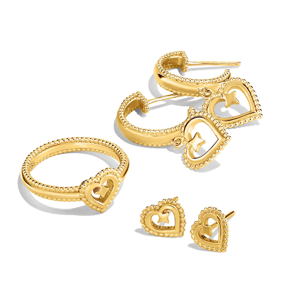 Kit Life Love III Prata com Banho de Ouro Amarelo