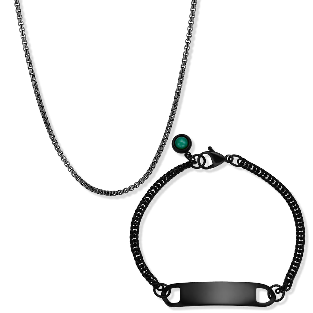 Kit Life Masculino Pulseira Jade Verde e Corrente Aço