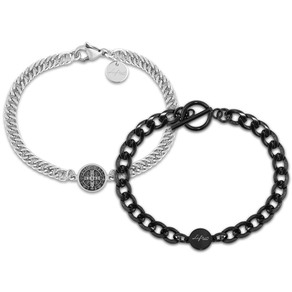 Kit Life Masculino Pulseira Medalha e Pulseira Fecho T