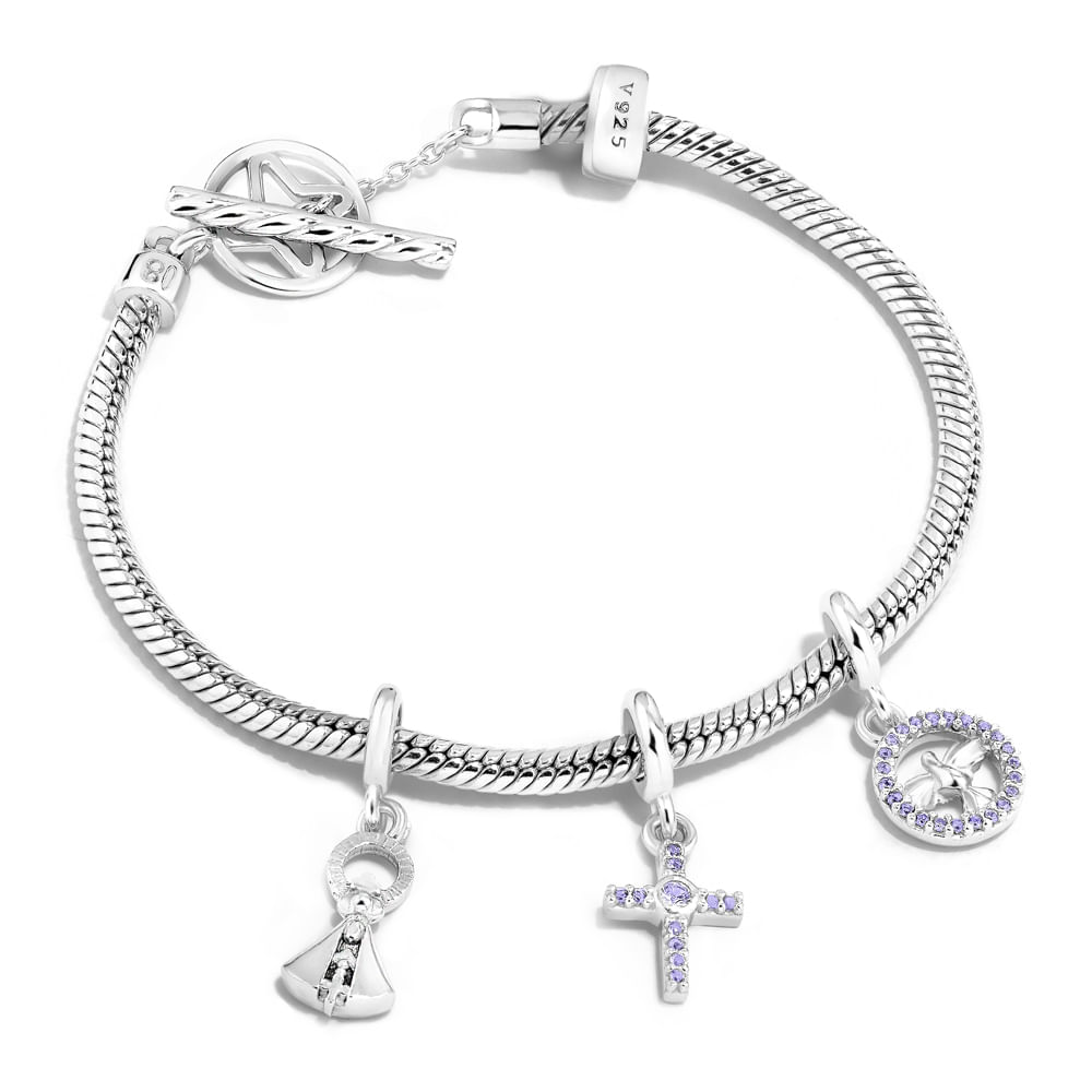 Kit Life Religião Espírito Santo Prata Cravejado