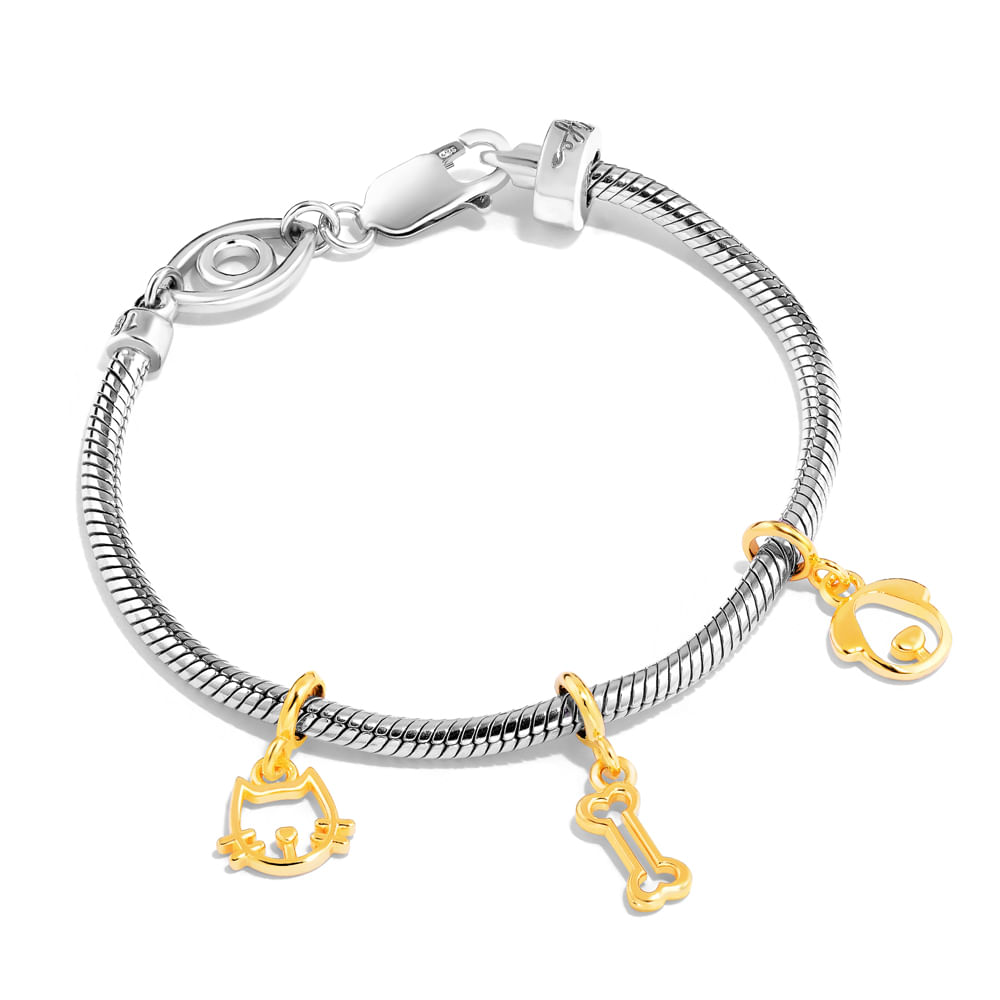 Kit Life Pets Prata Banho Ouro Amarelo
