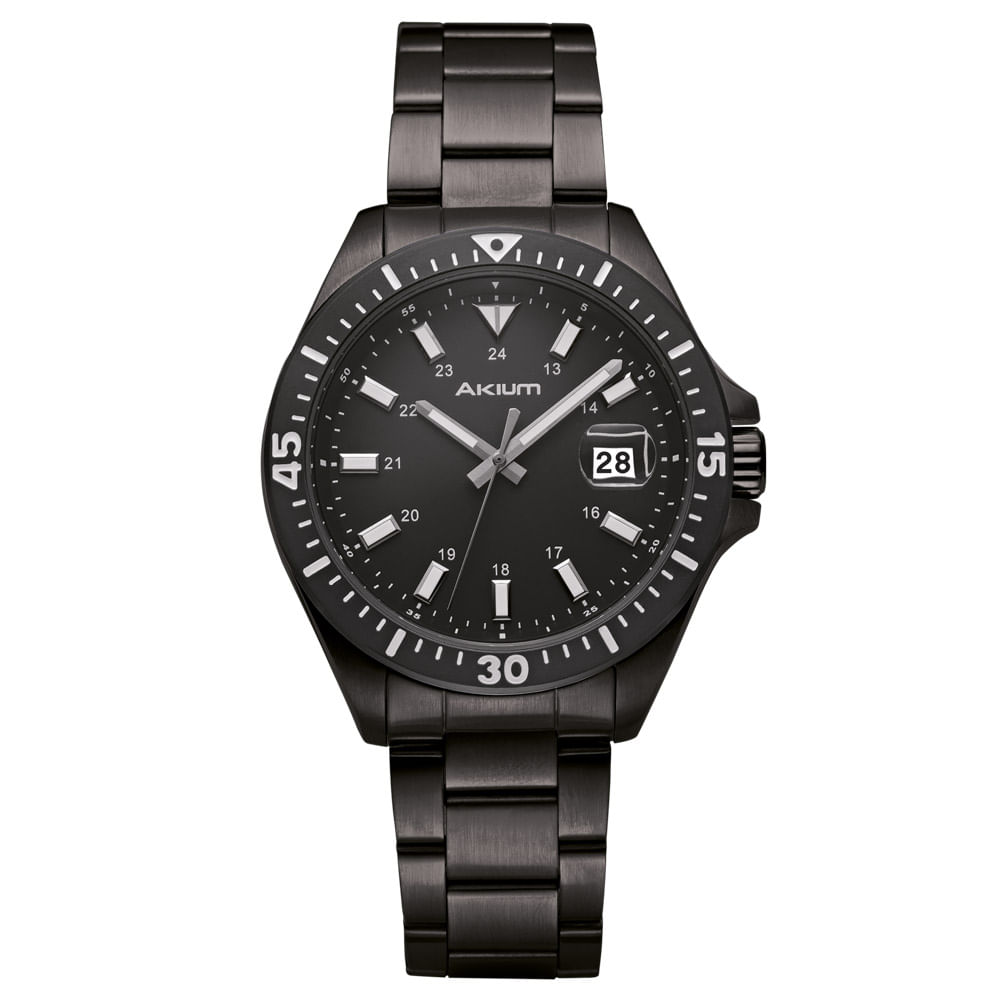 Relógio Akium Masculino Aço Preto 03K55MB01E 10 ATM