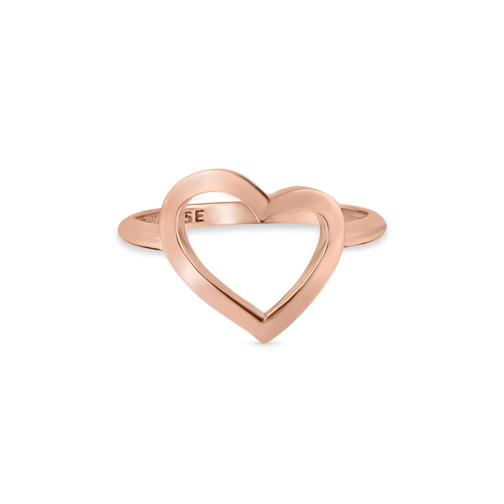 Anel Life Love Coração em Liga Rosé com Banho de Ouro Rosé 18k