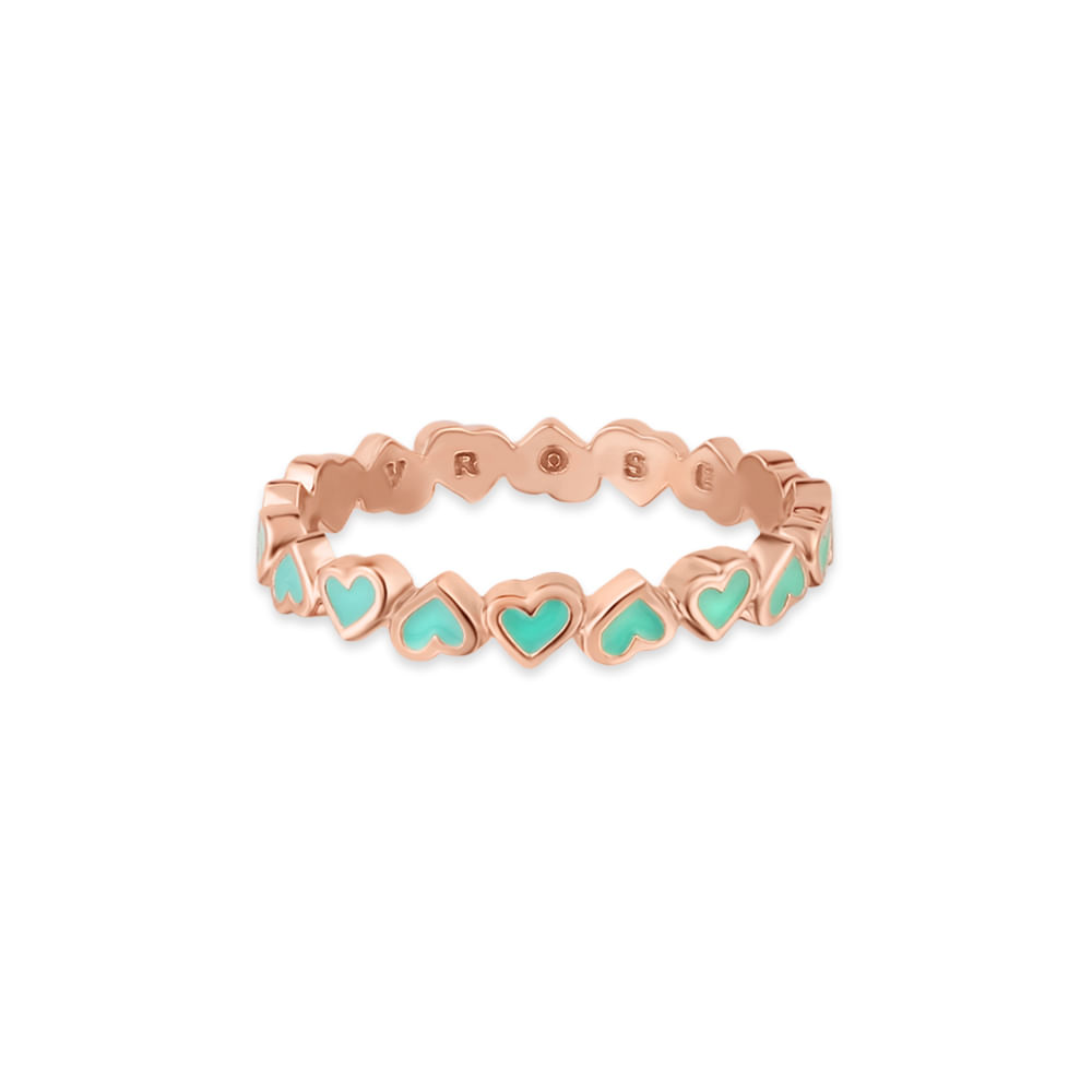 Anel Life Corações em Liga Rosé com Banho de Ouro Rosé 18k e Esmalte