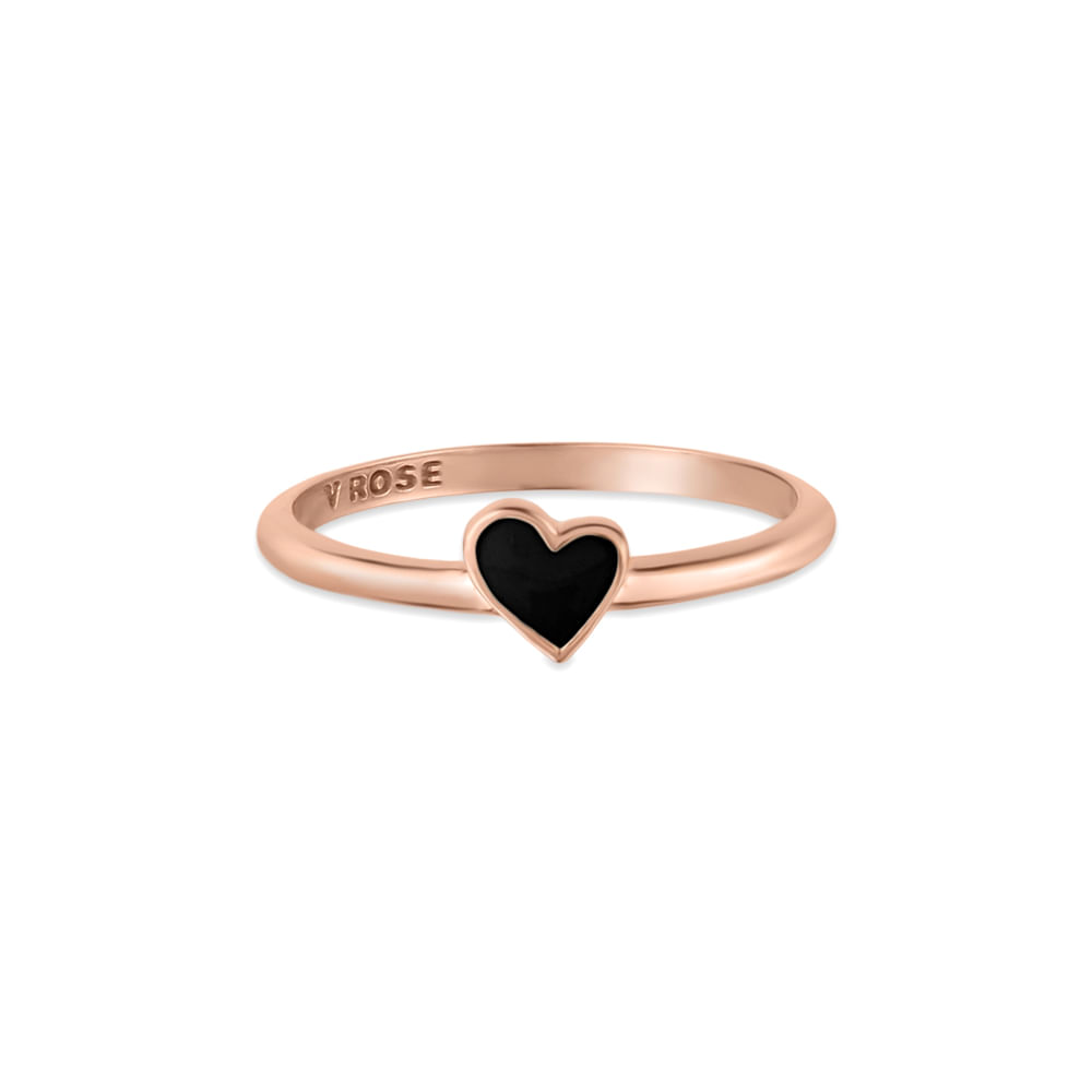 Anel Life Love Coração Mini em Liga Rosé com Banho de Ouro Rosé 18k e Esmalte