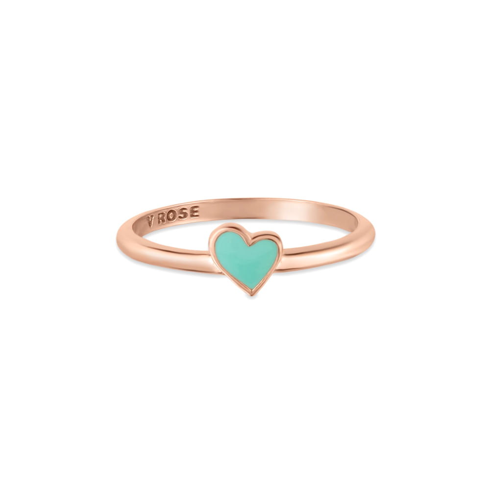 Anel Life Love Coração Mini em Liga Rosé com Banho de Ouro Rosé 18k e Esmalte