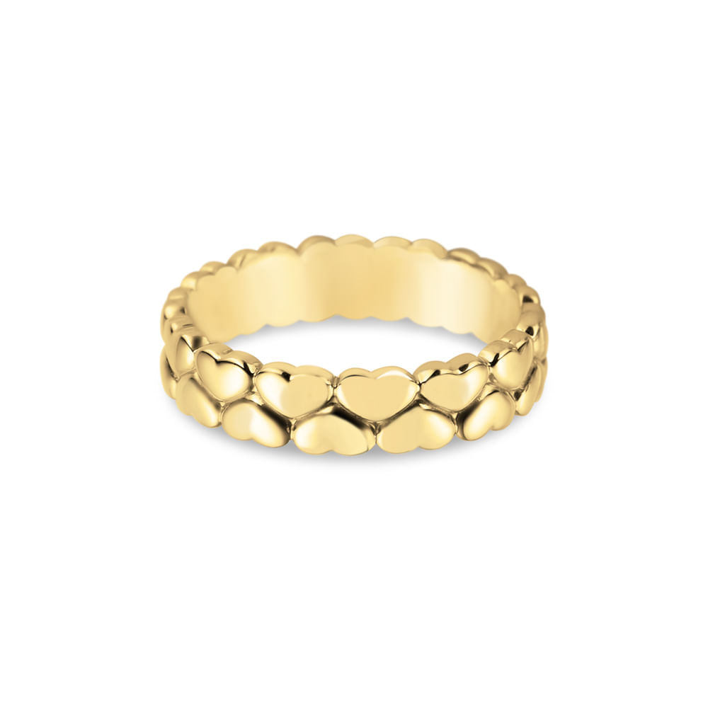 Anel Life Corações em Prata 925 com Banho de Ouro Amarelo 18k