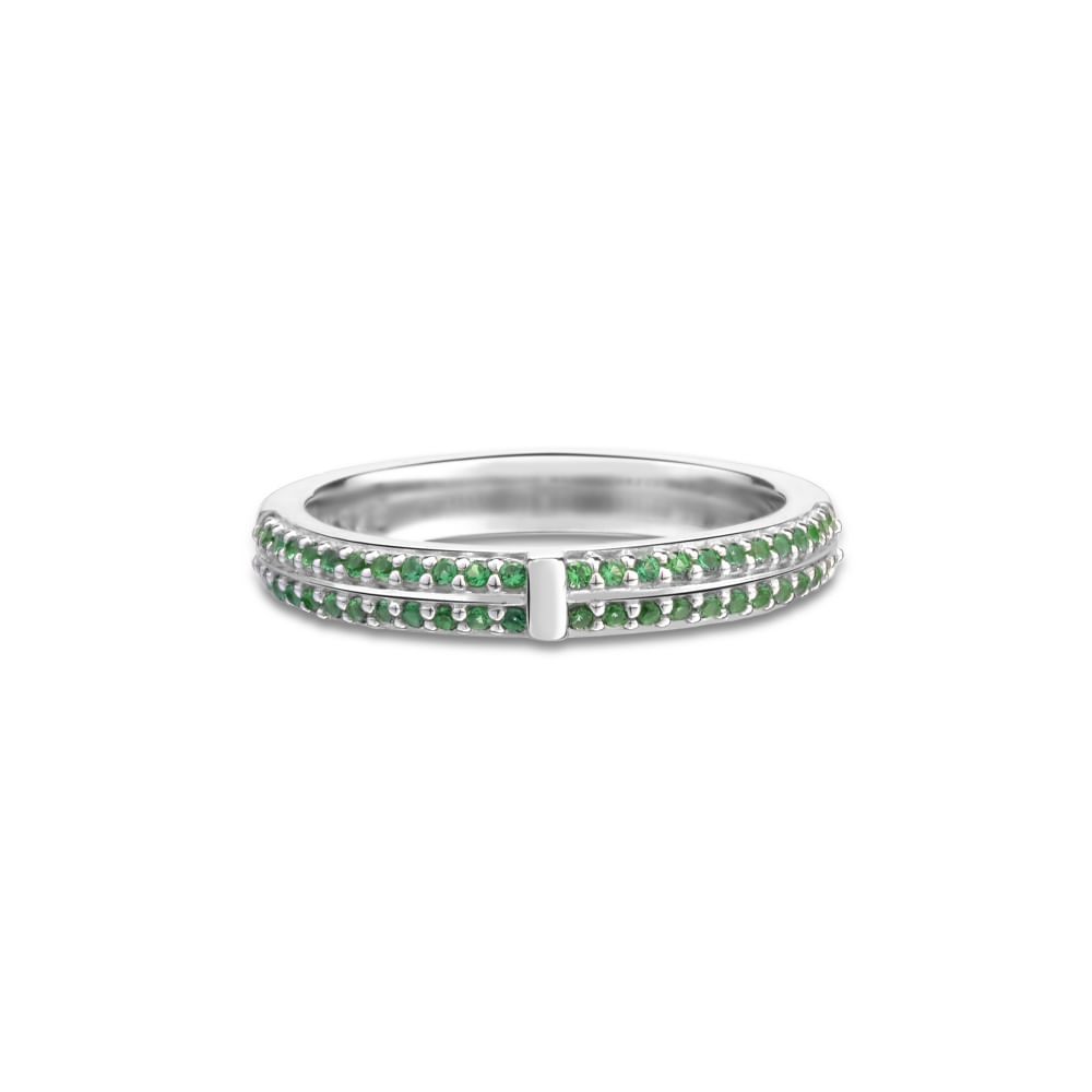 Anel Life Glam II em Prata 925 com Pedras Verdes
