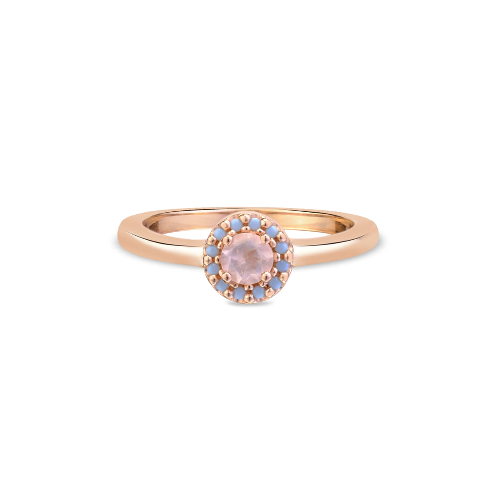 Anel Life Encanto em Liga Rosé com Banho de Ouro Rosé 18k, Quartzos Rosa e Turquesa