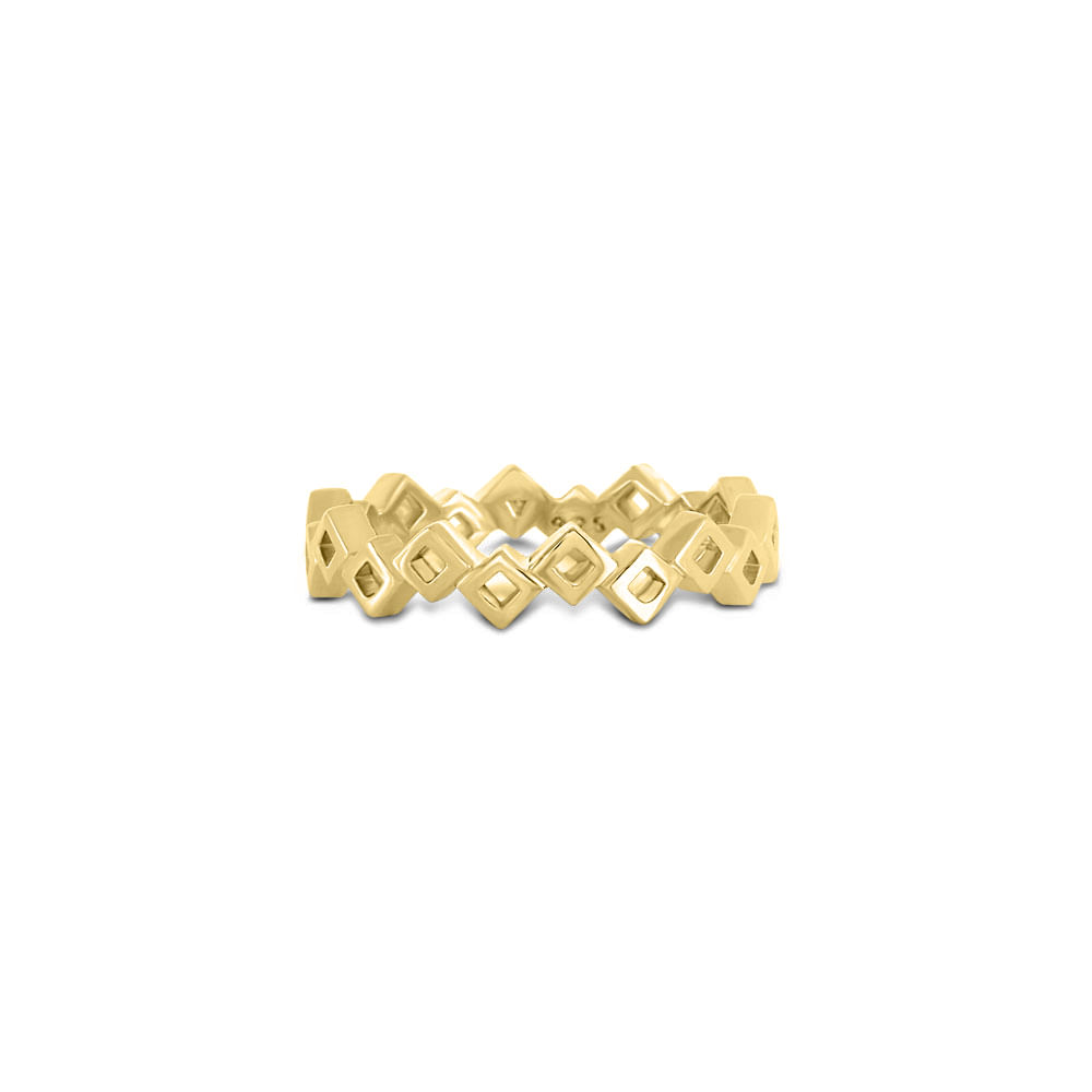 Anel Life Quadradinhos em Prata 925 com Banho de Ouro Amarelo 18k