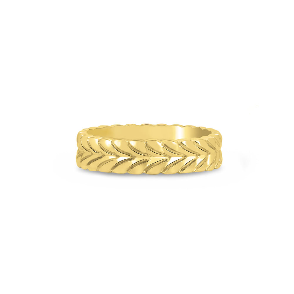 Anel Life Folhas Com Banho Ouro Amarelo