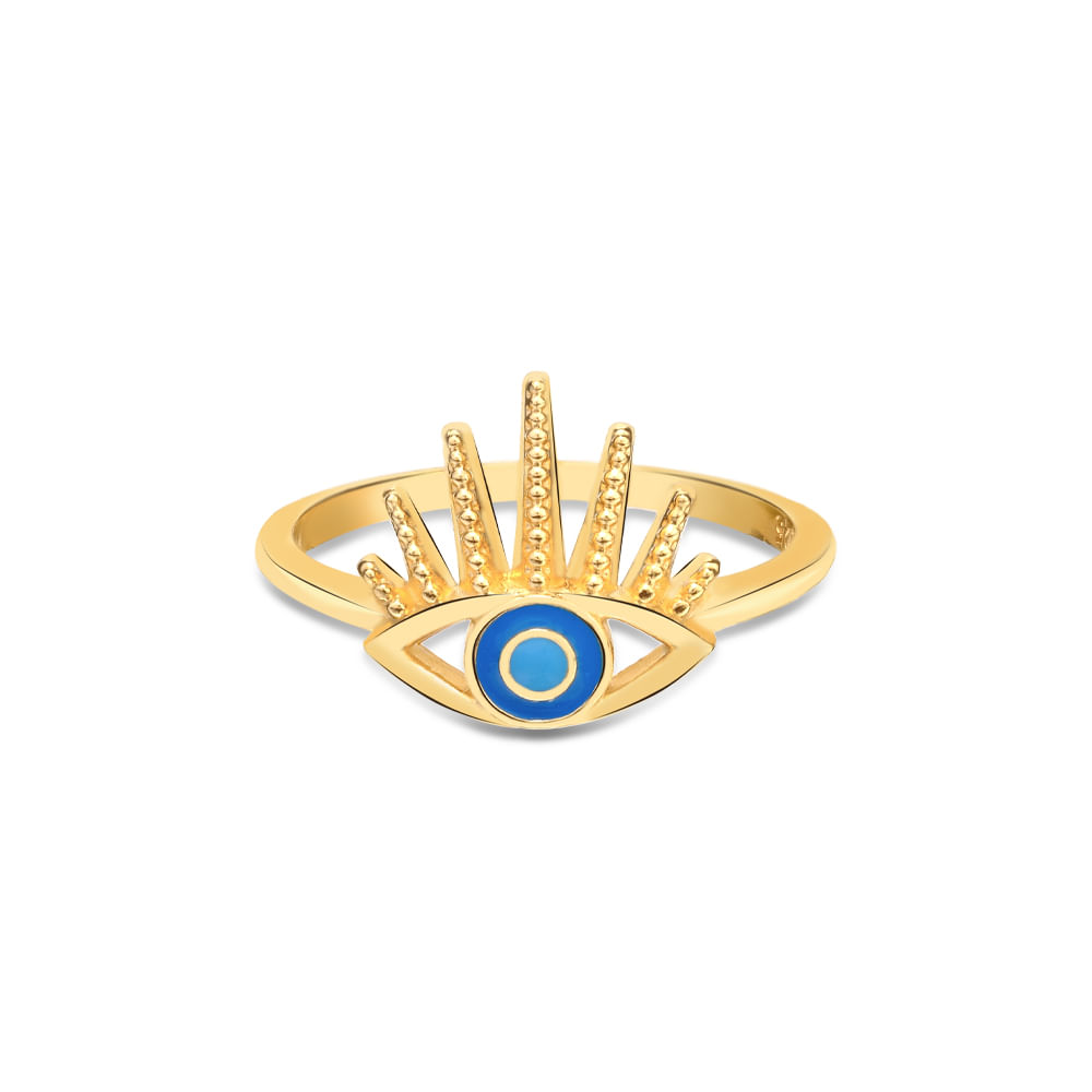 Anel Life Enigma Olho Grego em Prata 925 com Banho de Ouro Amarelo 18k e Esmalte