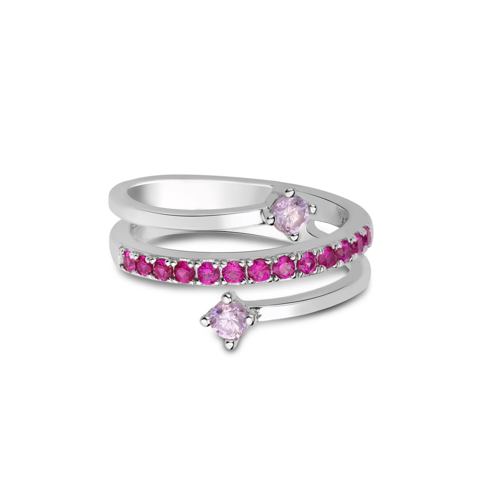Anel Life Pink Triplo em Prata 925 com Pedras Rosas
