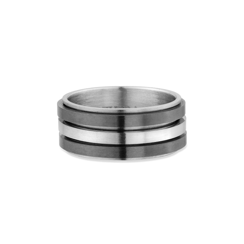 Anel Life Masculino em Aço Prateado e Preto