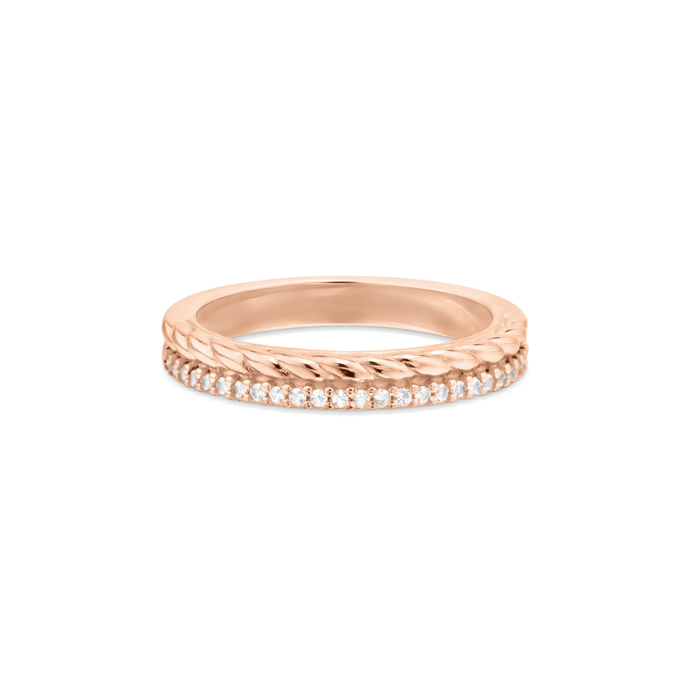 Anel Life Twist em Liga Rosé com Banho de Ouro Rosé 18k e Pedras Incolores