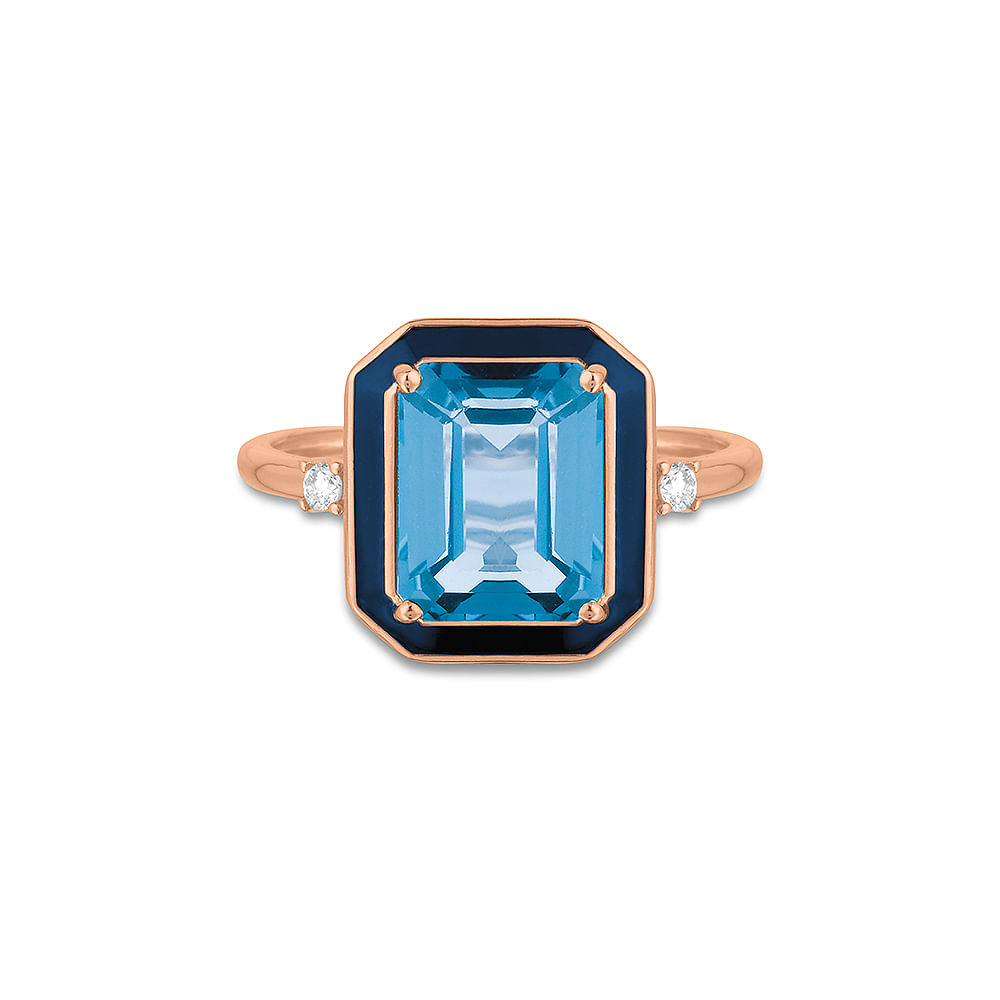Anel Policroma em Ouro Rosé 18k com Topázio London e Diamantes
