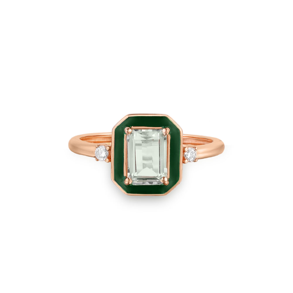 Anel Policroma em Ouro Rosé 18k com Prasiolita e Diamantes