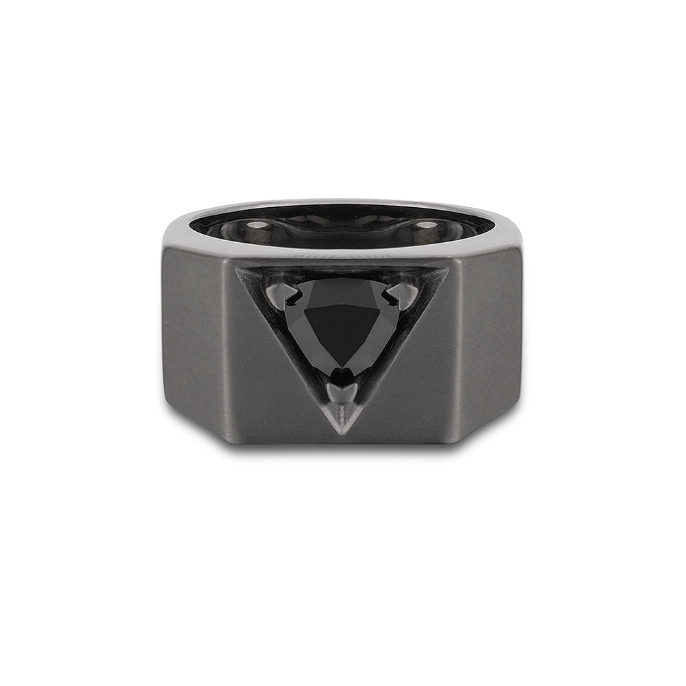 Anel Vivara Man em Prata 925 com Ródio Negro e Quartzo