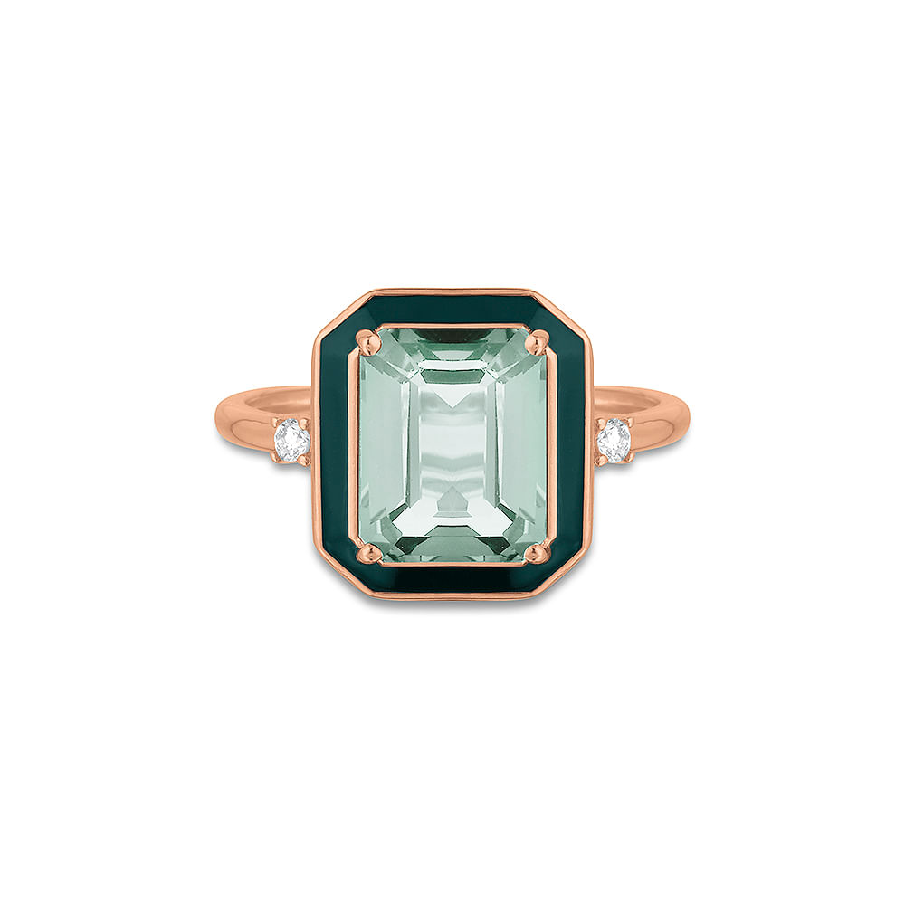 Anel Policroma em Ouro Rosé 18k com Prasiolita e Diamantes