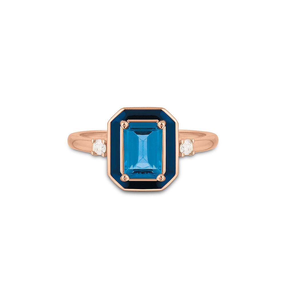 Anel Policroma em Ouro Rosé 18k com Topázio London e Diamantes