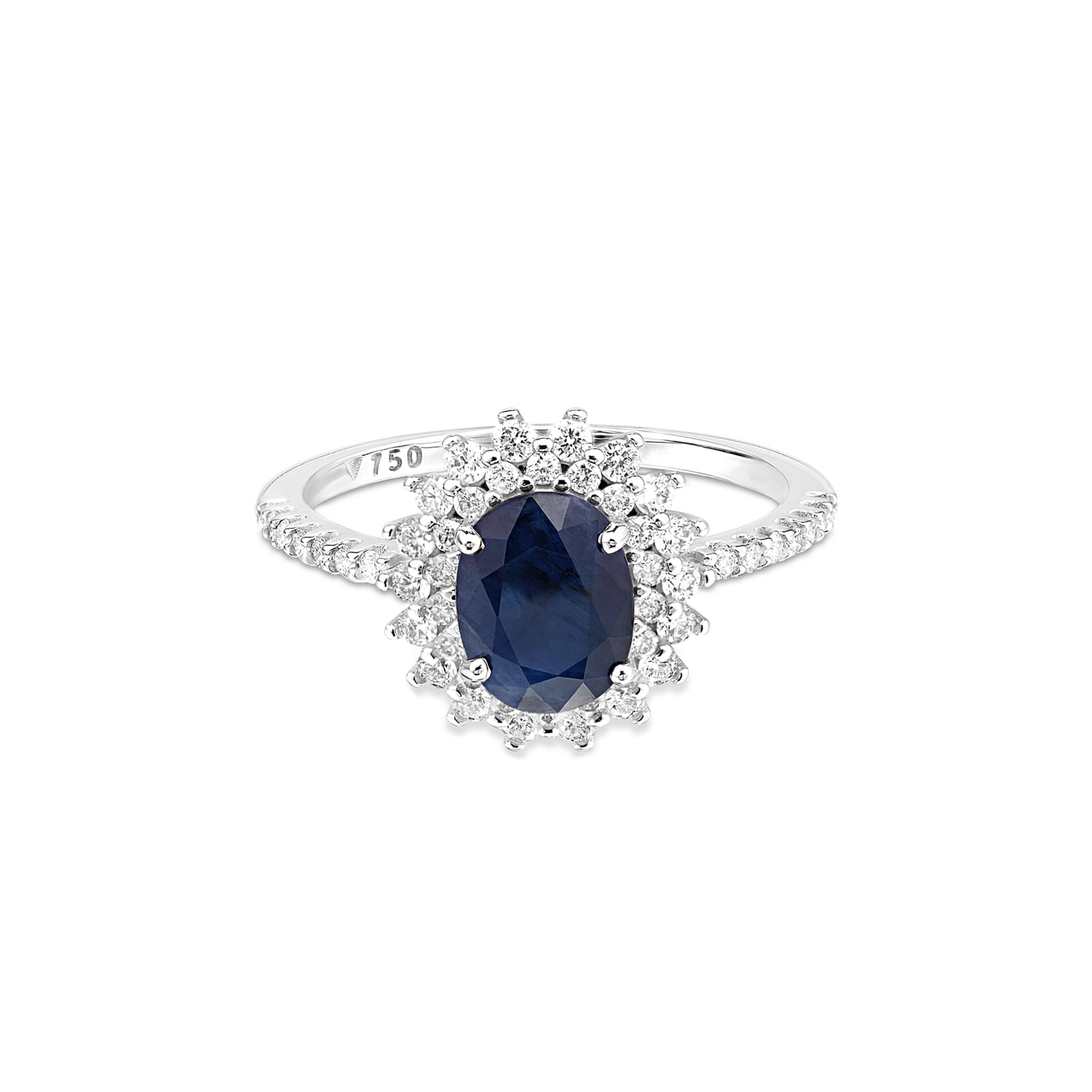 Anel Classic em Ouro Branco 18k com Safira e Diamantes