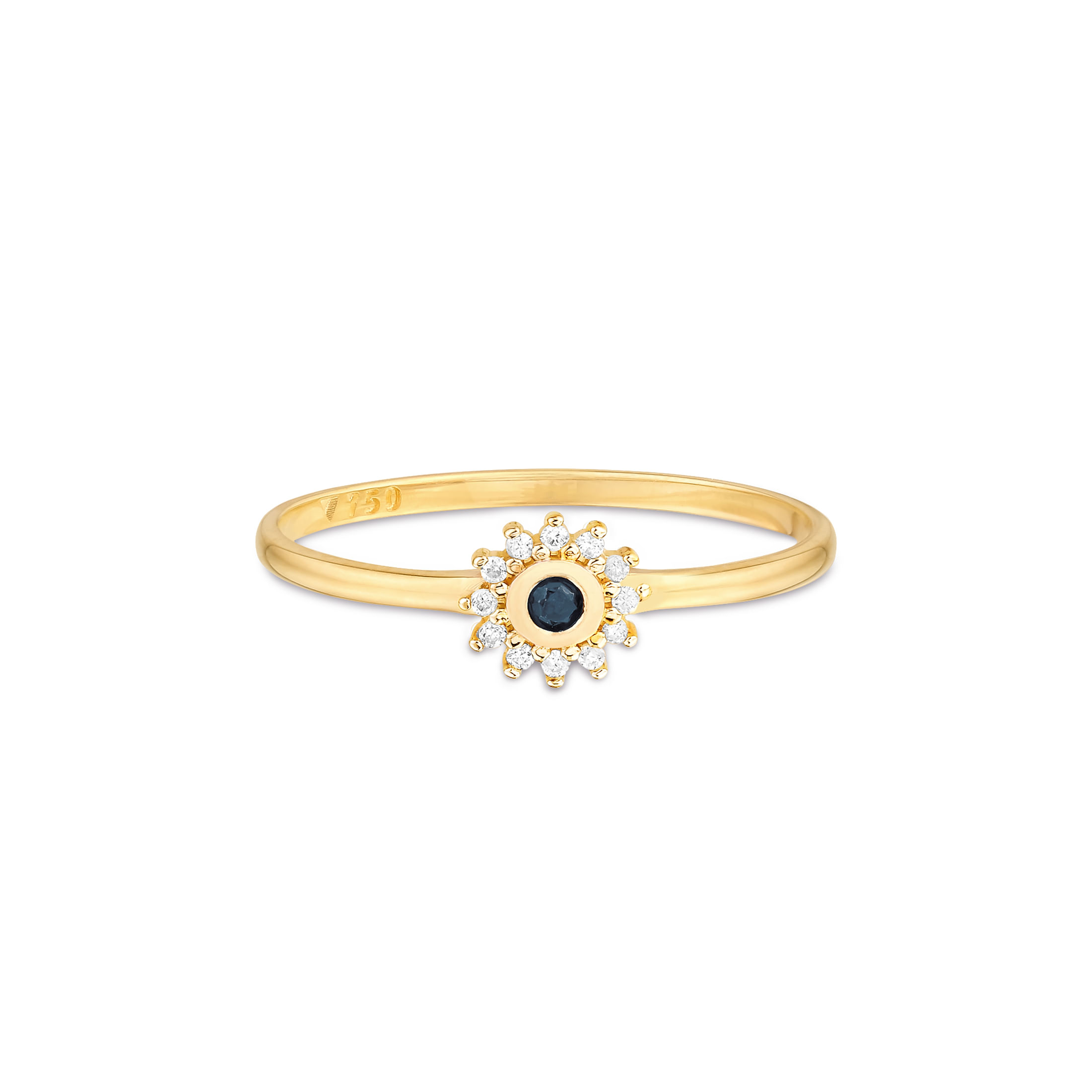 Anel Petit Blue em Ouro Amarelo 18k com Safira e Diamantes