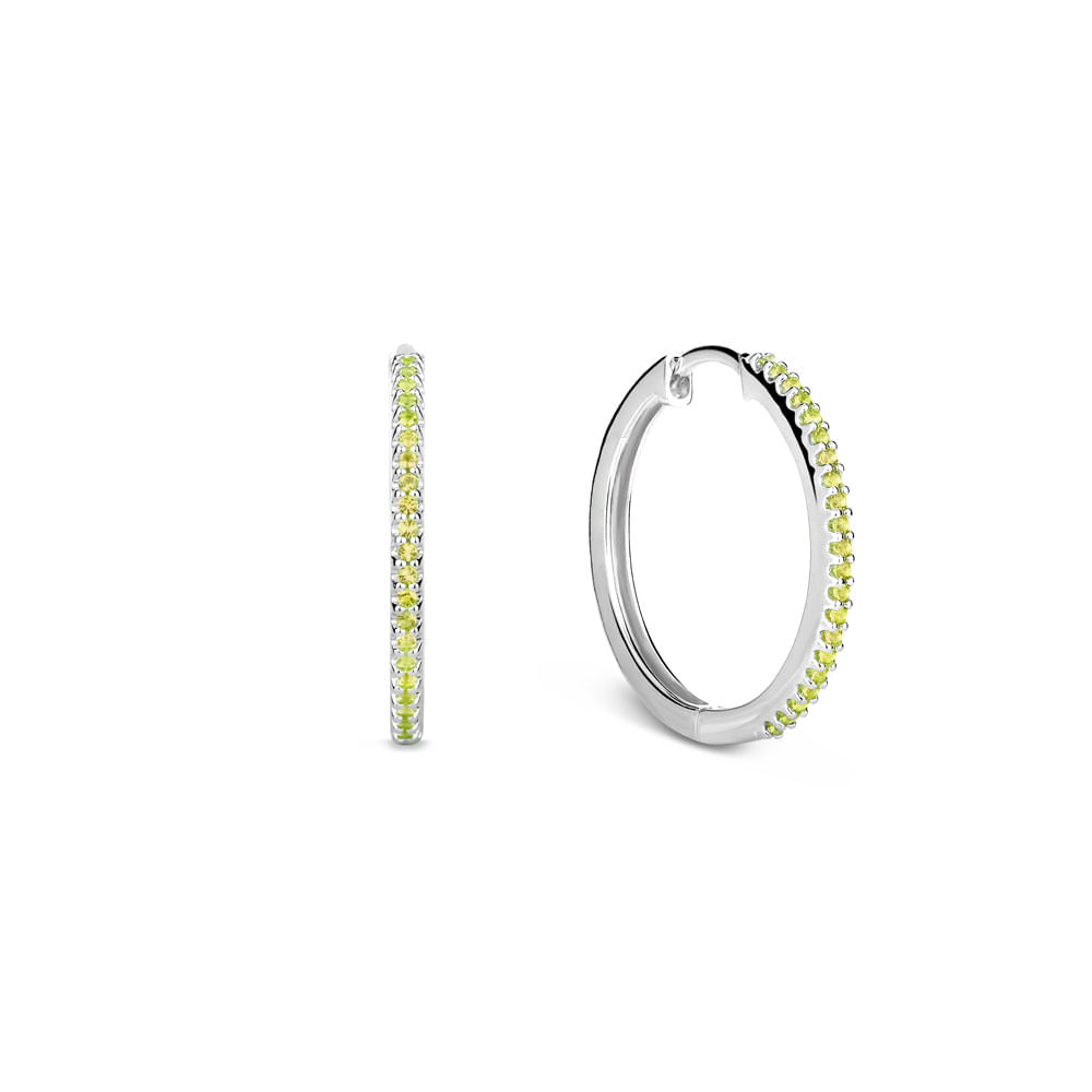 Argola Life Pavê em Prata 925 com Pedras Verdes, 50 mm