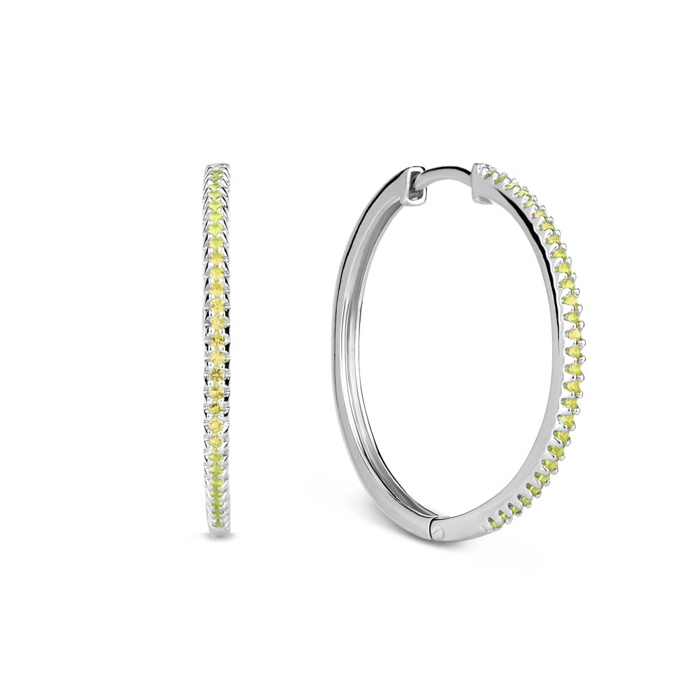 Argola Life Pavê com Pedras Verdes, 12,5 mm