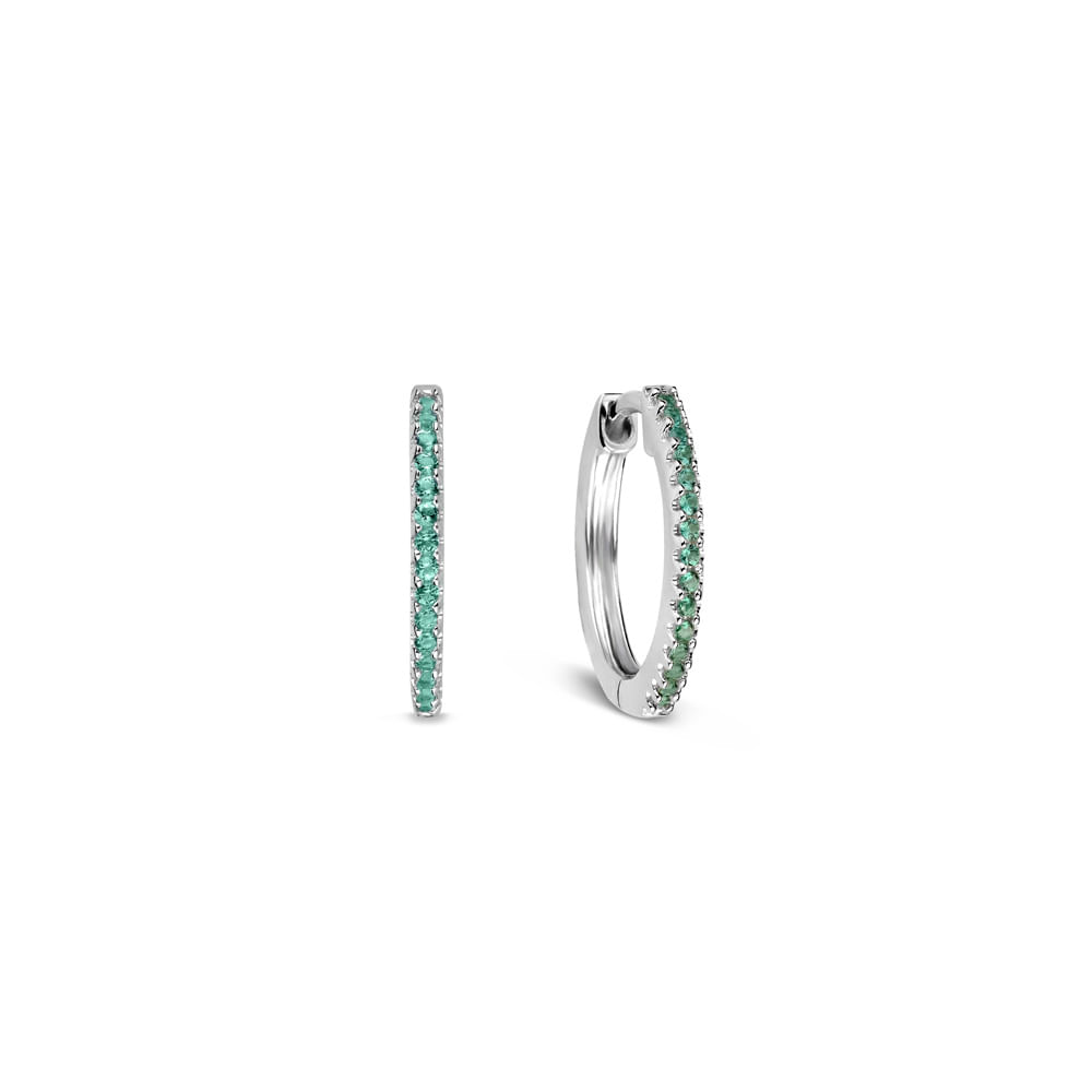 Argola Life Pavê em Prata 925 com Pedras Verdes, 16,6 mm