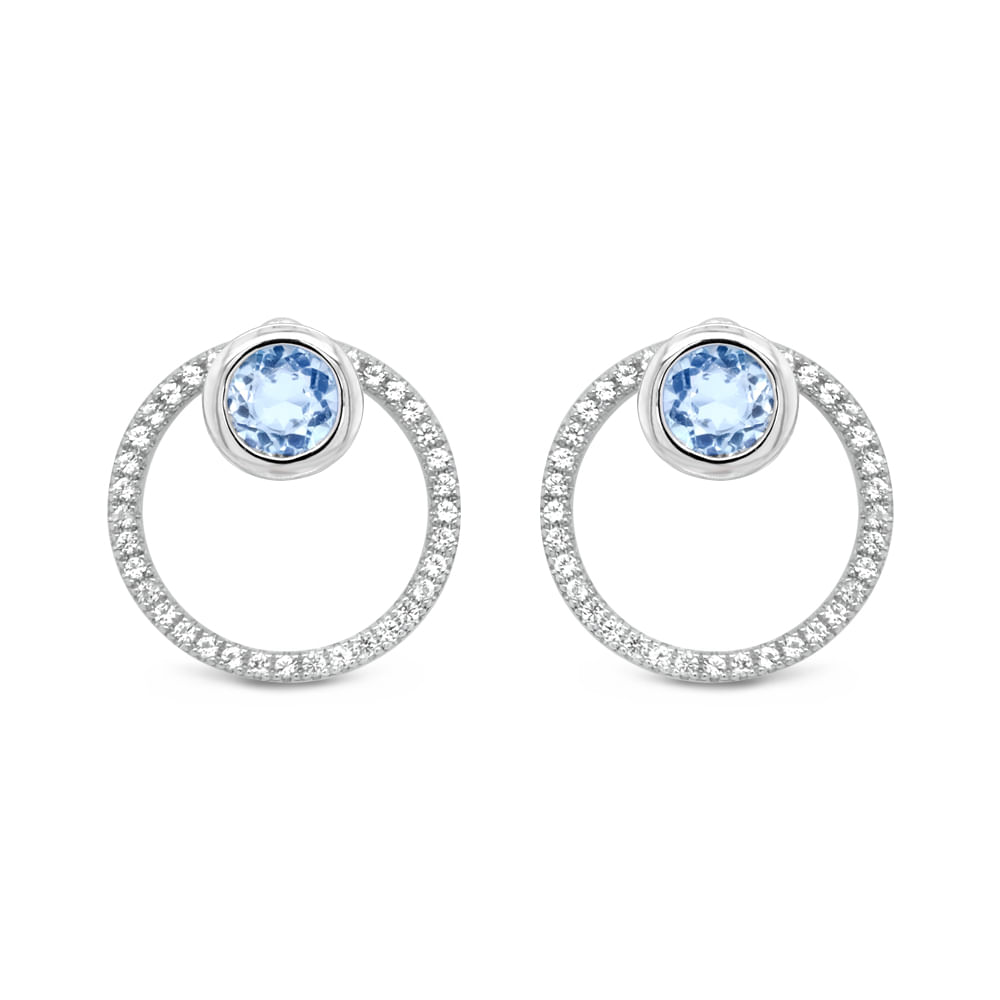 Brinco Inside em Prata 925 com Topázio Azul e Topázios Incolores