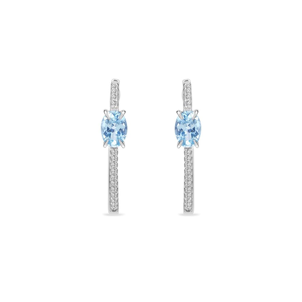 Argola Essenza em Ouro Branco 18k com Água Marinha e Diamantes, 21,5 mm