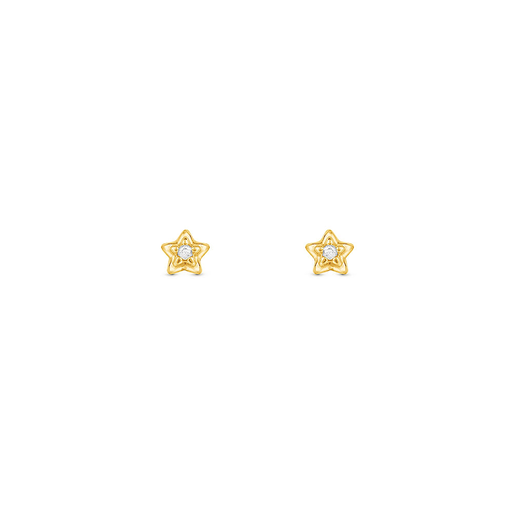 Brinco Baby Estrela em Ouro Amarelo 18k com Safira Incolor