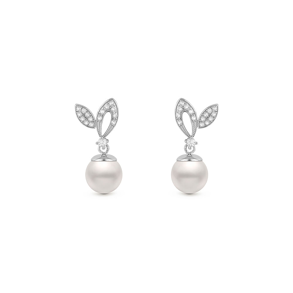 Brinco Soneto em Prata 925 com Pérola e Topázios Incolores