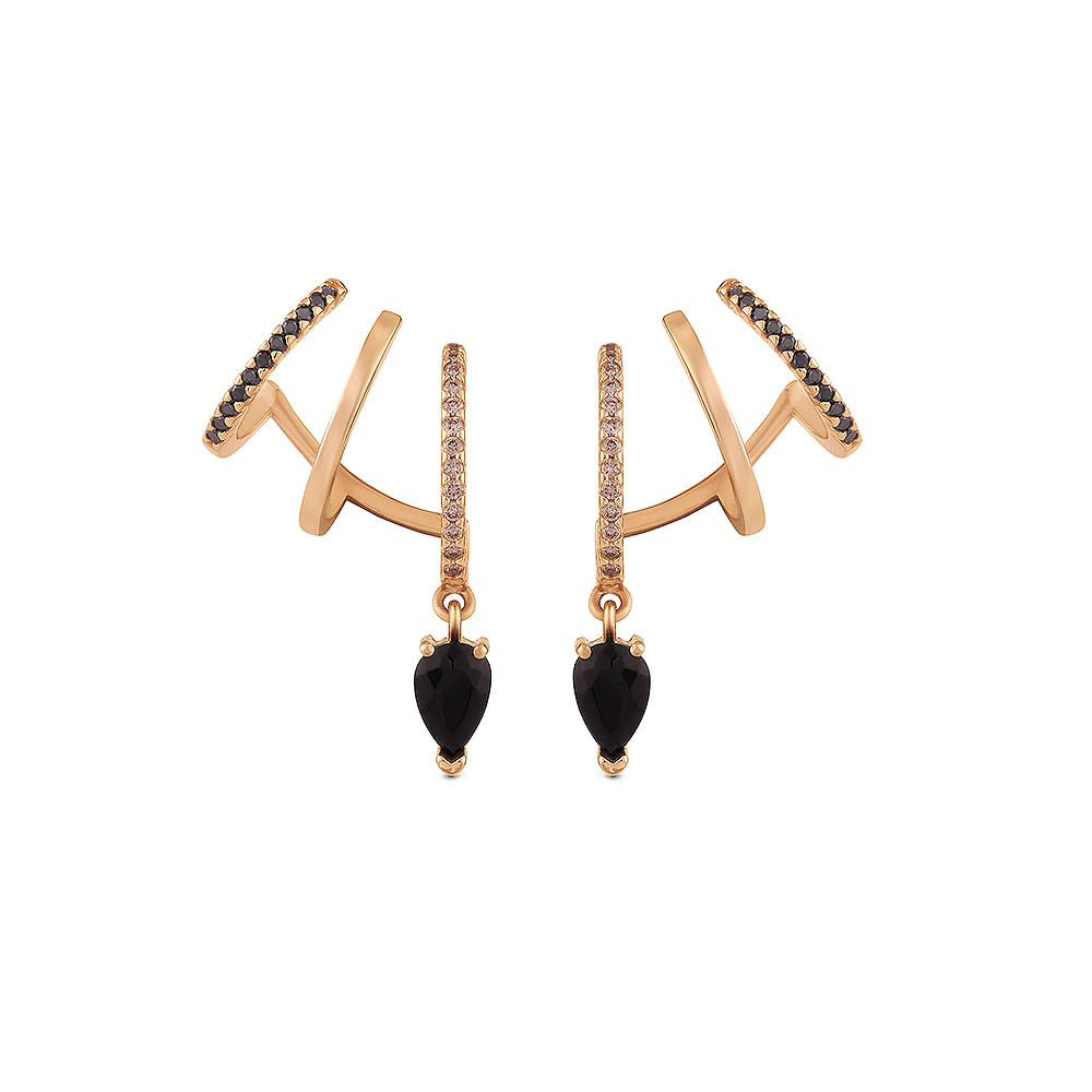 Brinco Ear Cuff Anelli em Ouro Rosé 18k com Quartzo Negro, Diamantes Negros e Brown