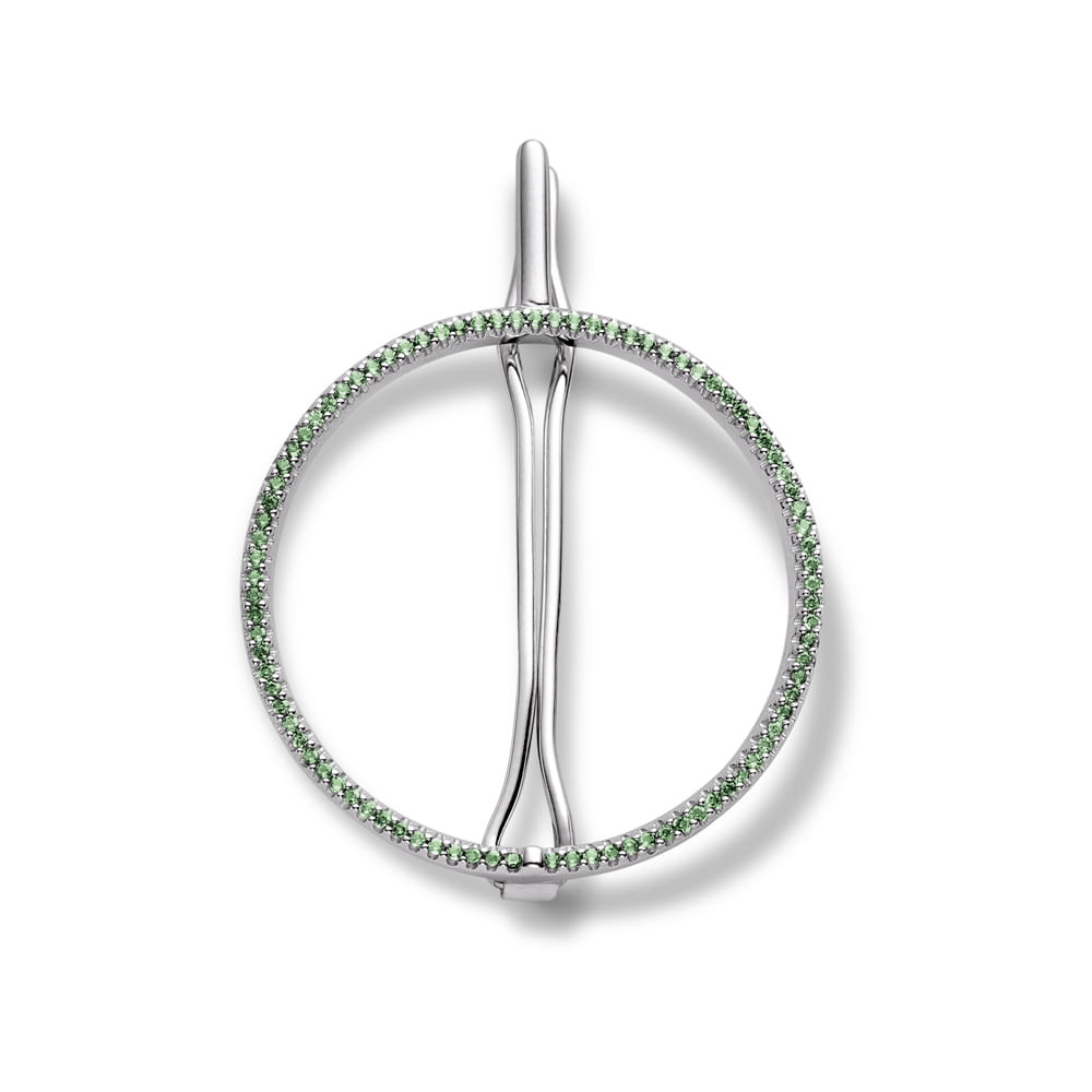 Fivela Life Glam II Grande Prata Cravejado Verde