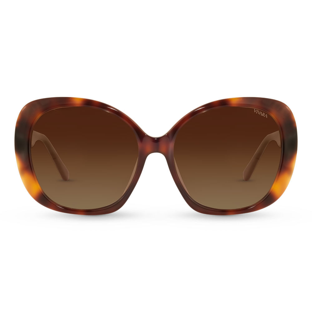 Óculos de Sol Redondo Vivara em Acetato Marrom e Tartaruga