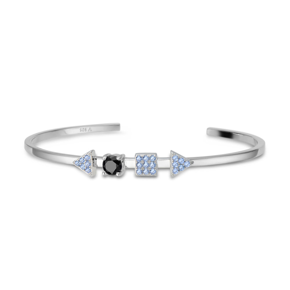 Bracelete Life Blue em Prata 925 com Pedras Pretas e Azuis