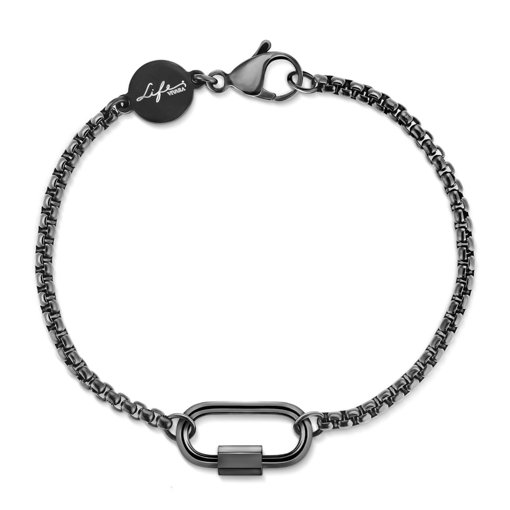 Pulseira Life Masculina Corrente Mosquetão Aço Preto