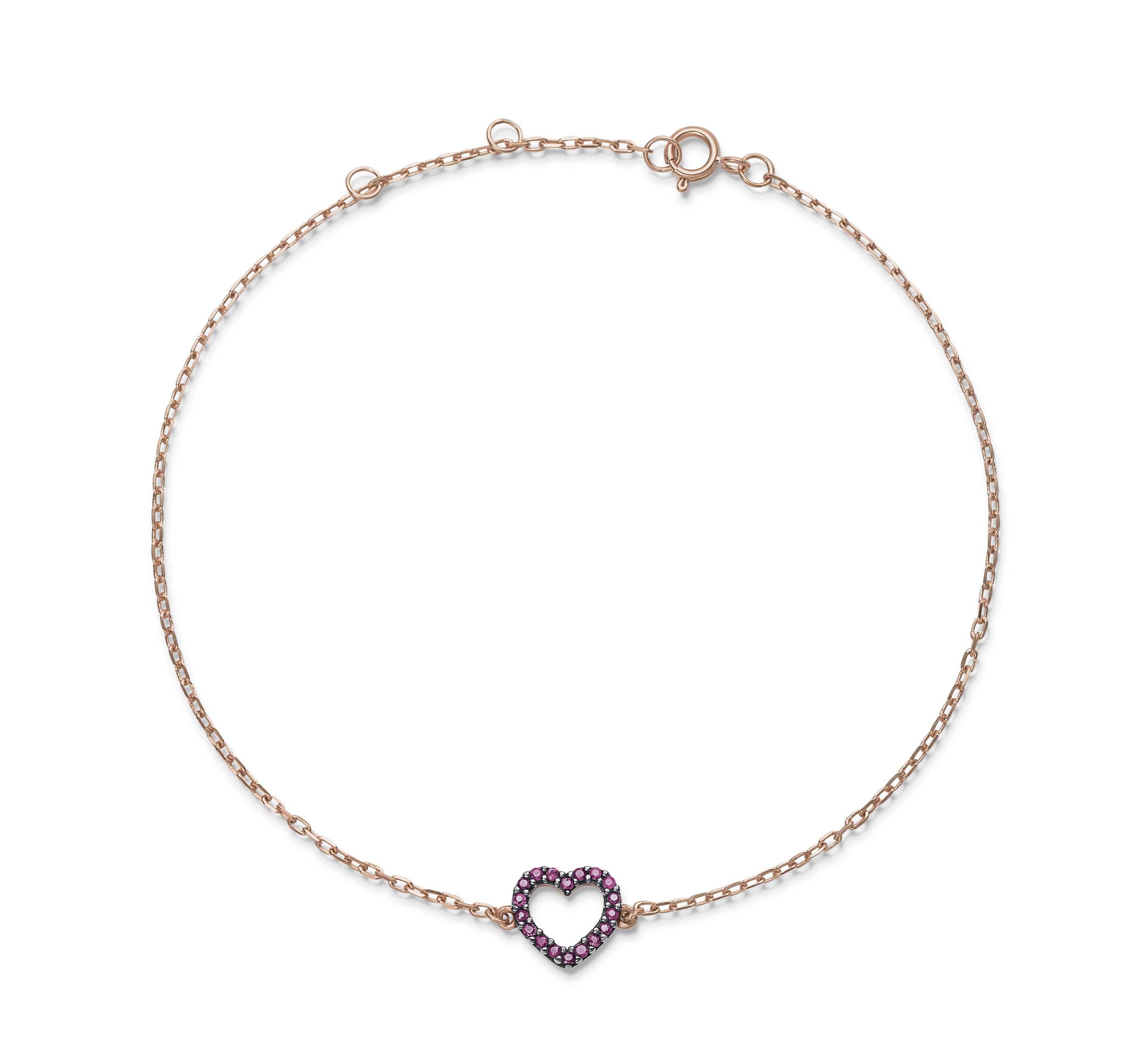 Pulseira Coração Ouro Rosé e Rubis