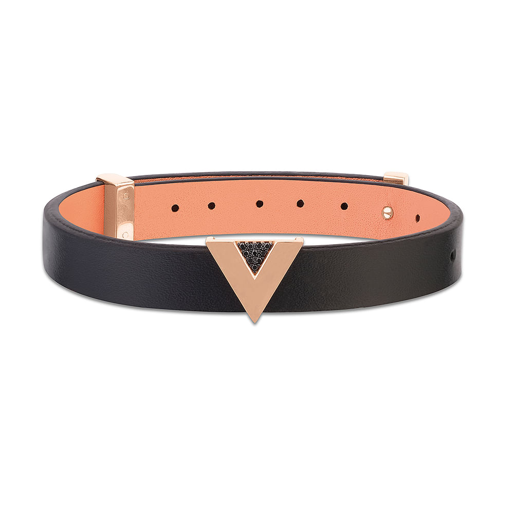 Pulseira Vivara em Couro com Ouro Vivara 18k com Diamantes Negros