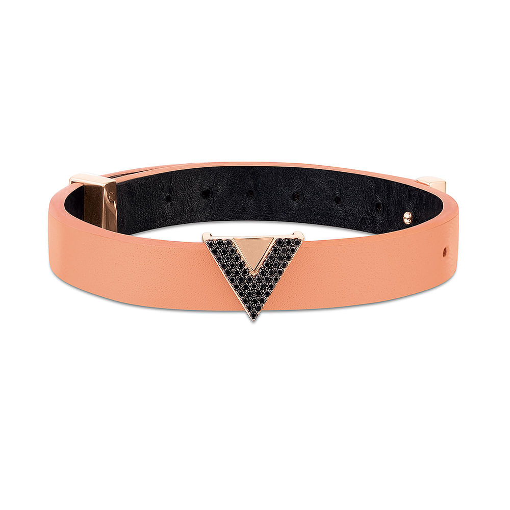 Pulseira Vivara em Couro com Ouro Vivara 18k com Diamantes Negros