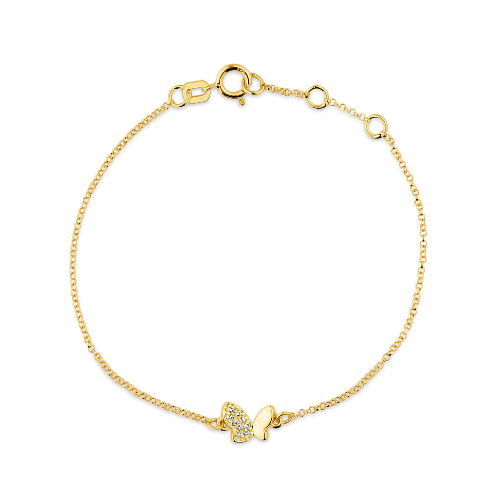 Pulseira Baby Borboleta em Ouro Amarelo 18k com Diamantes