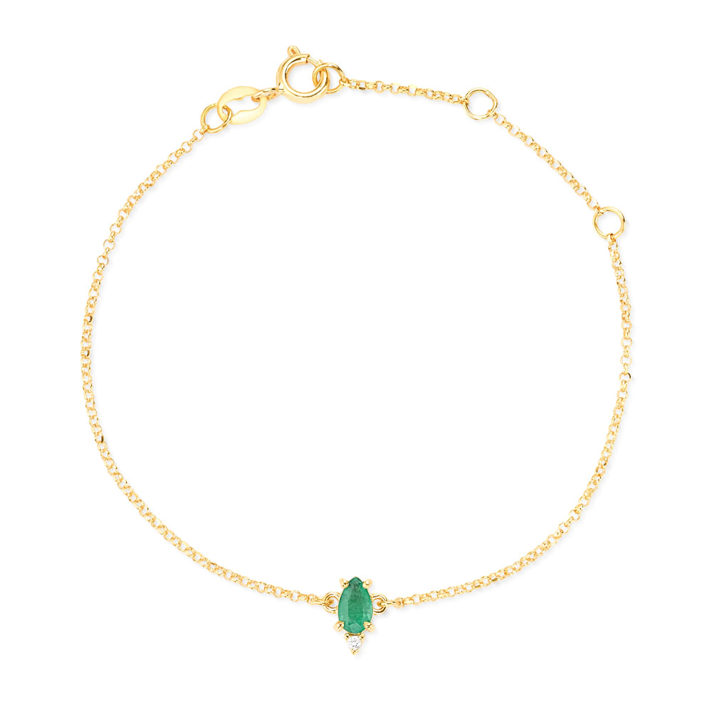 Pulseira Baby em Ouro Amarelo 18k com Esmeralda e Diamantes