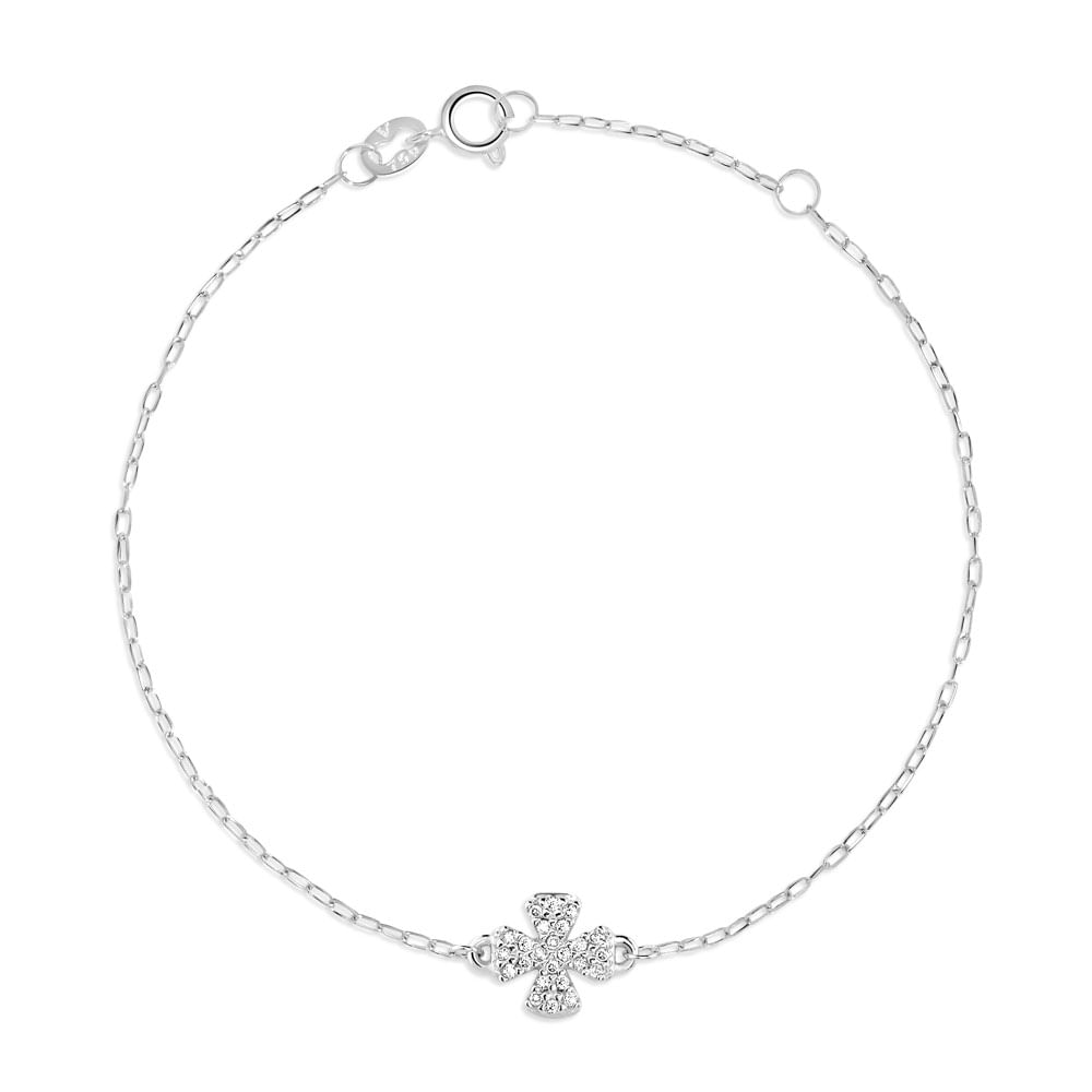 Pulseira Teen Trevo em Ouro Branco 18k com Diamantes