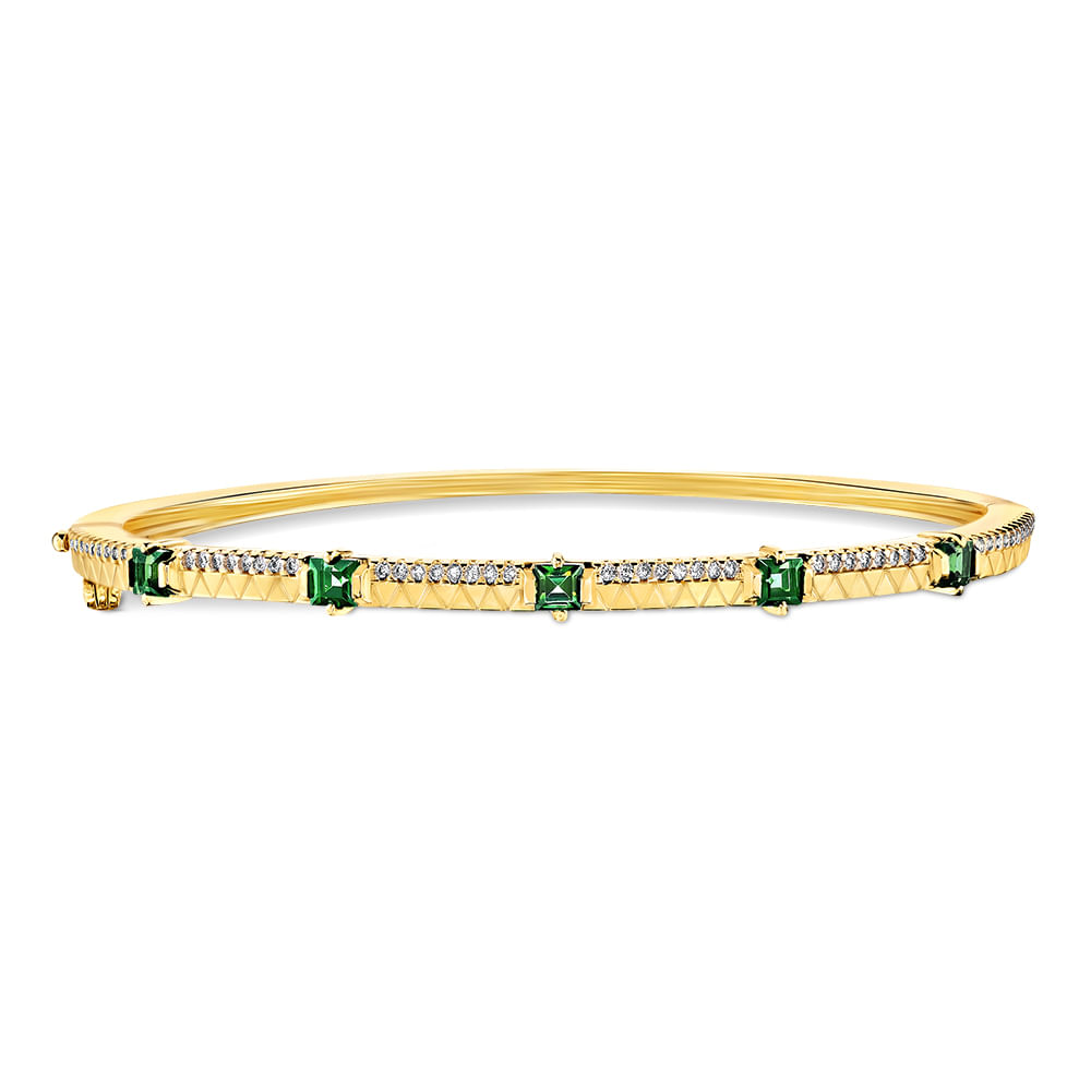 Pulseira Icona em Ouro Amarelo 18k com Turmalinas Verde e Diamantes